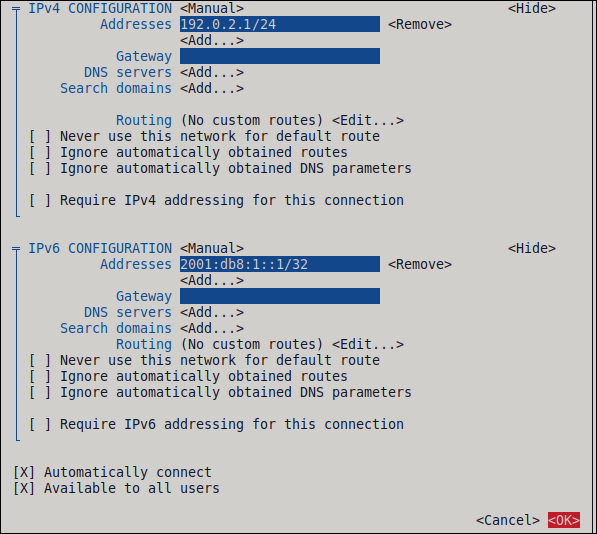 nmtui WireGuard サーバーの IP 設定