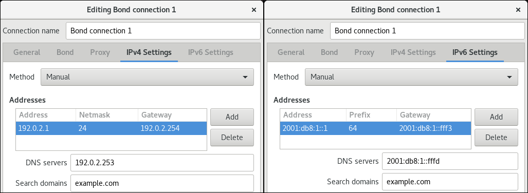 bond IP settings nm connection editor