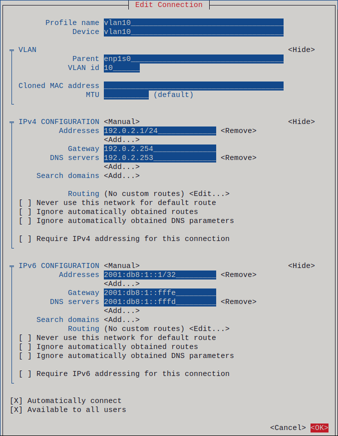 nmtui vlan static IP