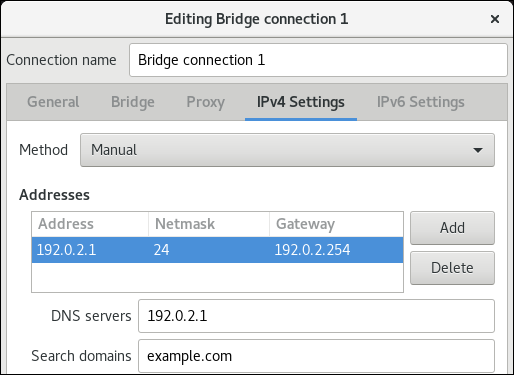 bridge IPv4 settings nm connection editor