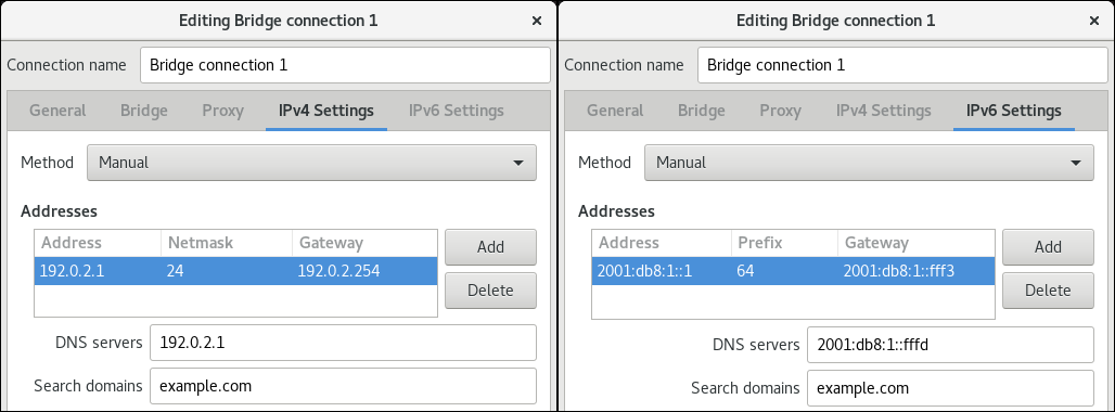 bridge IP settings nm connection editor