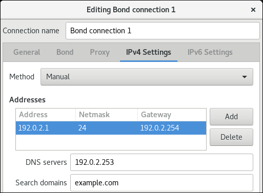 bond IPv4 settings nm connection editor
