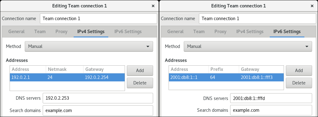 team IP settings nm connection editor