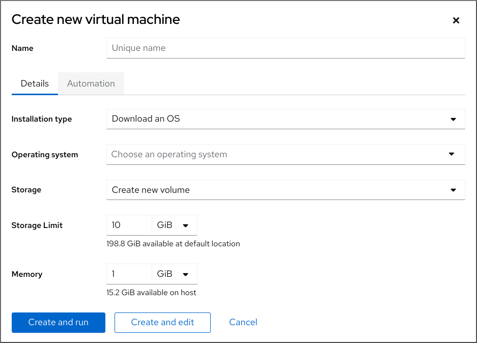 Image displaying the Create new virtual machine dialog box.