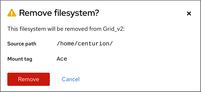 Image displaying the remove a filesystem dialog box.