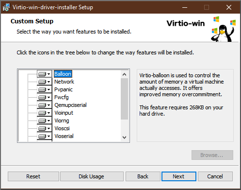 Virtio-win-guest-tools 설정 마법사가 표시되는 이미지입니다.