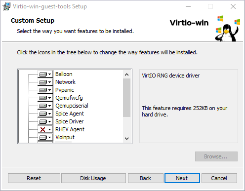 Virtio-win-guest-tools 설정 마법사를 표시하는 이미지입니다.