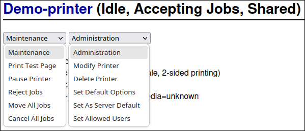 cups printer actions