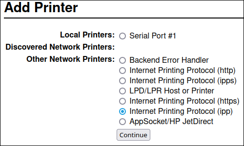 cups select printing protocol