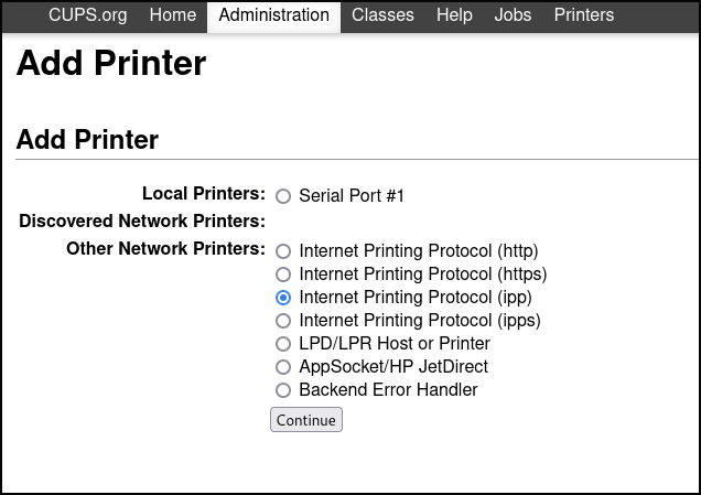 Add printer IPP frame