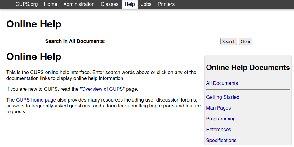 CUPS のヘルプ