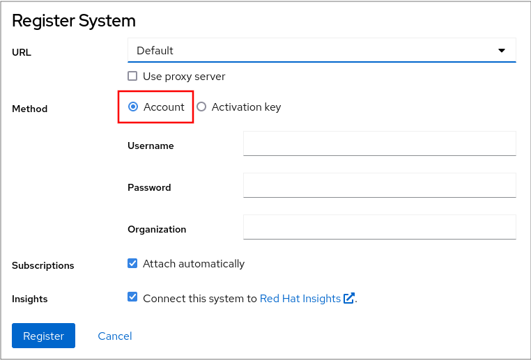 Register system dialog window