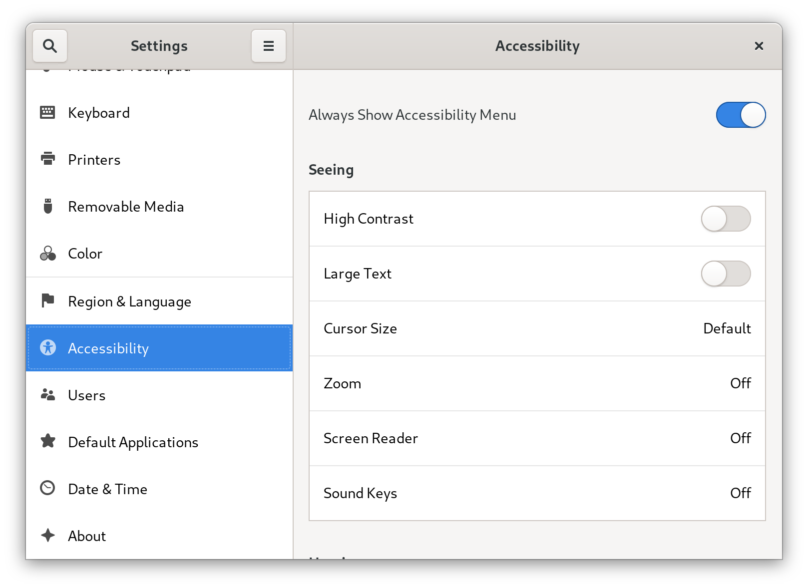 always show accessibility menu
