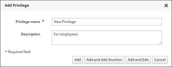 Form for adding a privilege