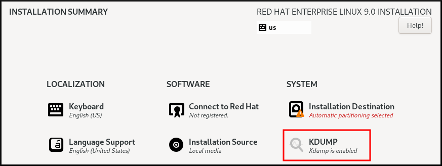 Enable kdump during RHEL installation