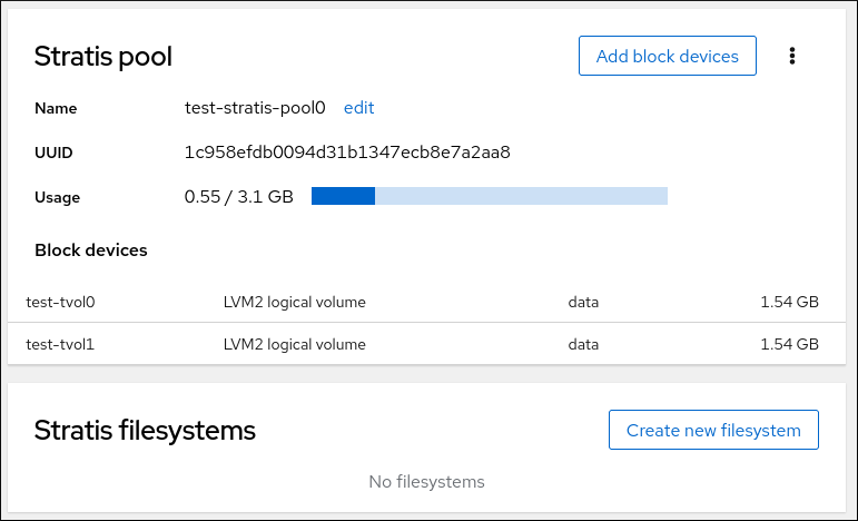 Image displaying the Stratis pool page.