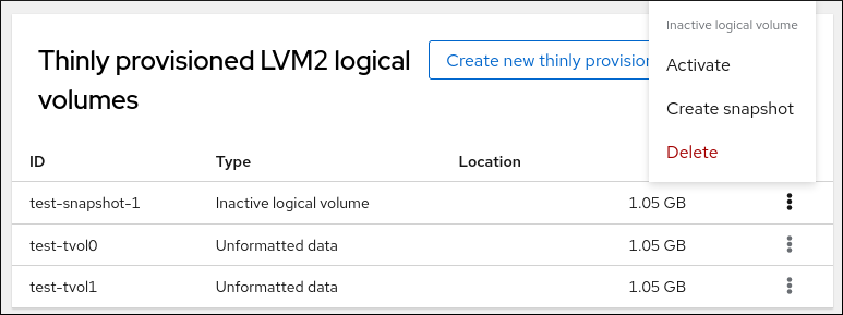 Image displaying the new logical volume in the Logical volumes table.