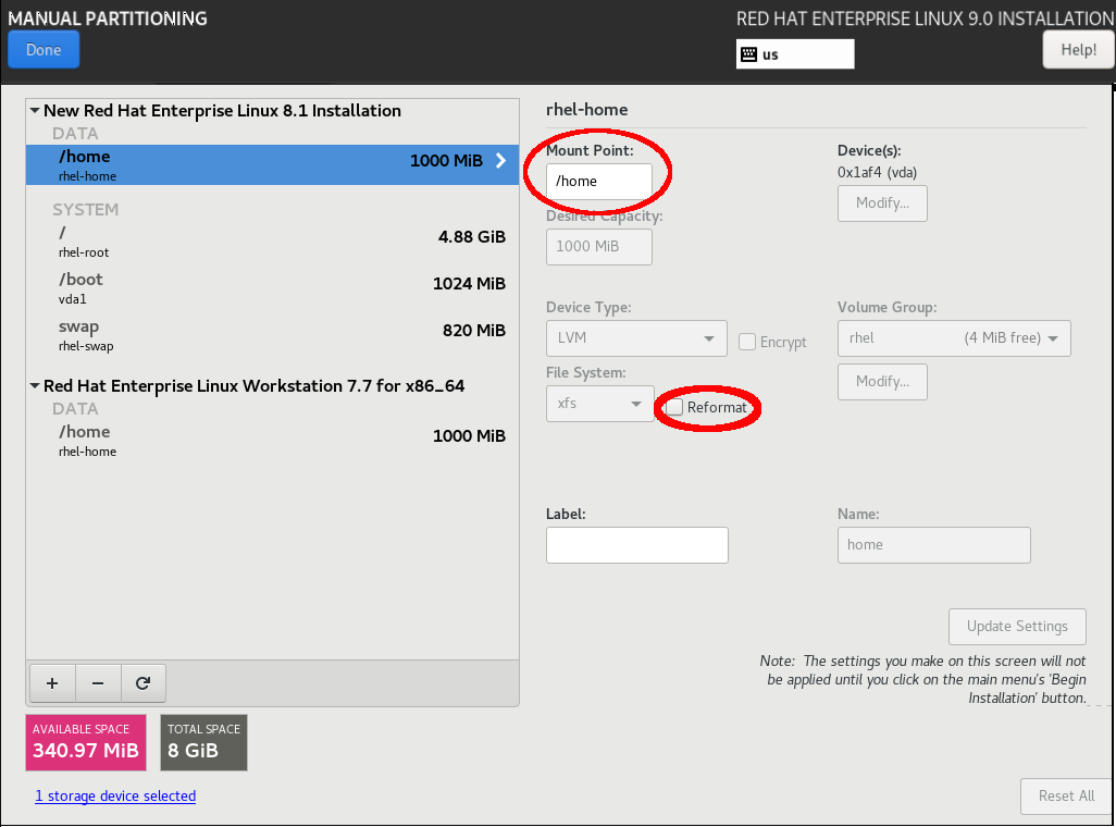 preserving home partition rhel 9