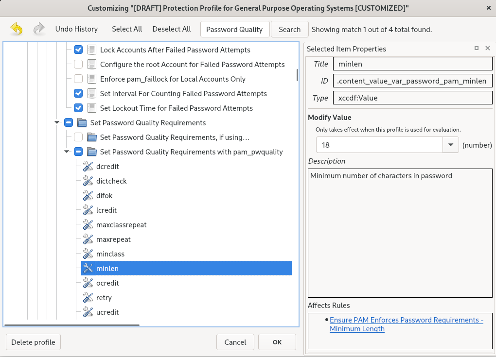 Customizing a rule in the OSPP profile