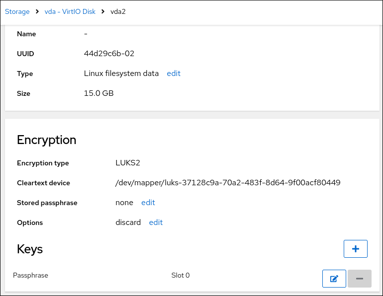 RHEL 웹 콘솔: Encryption