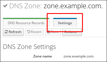 A screenshot highlighting the Settings tab in the primary zone edit page