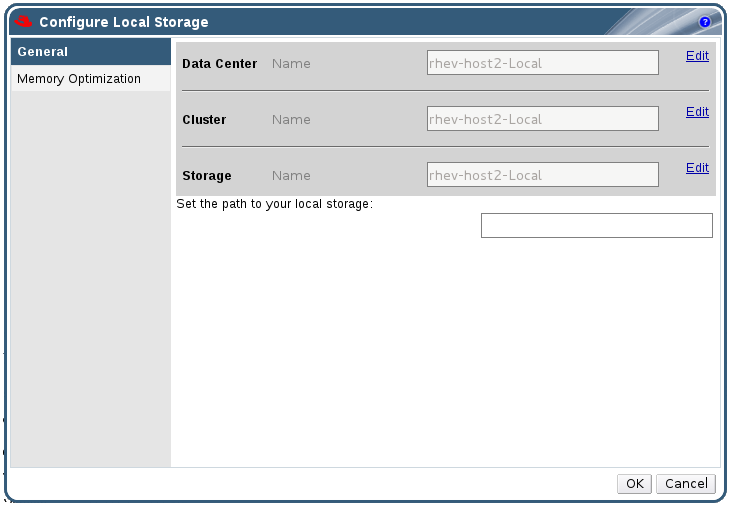 Configure Local Storage Window