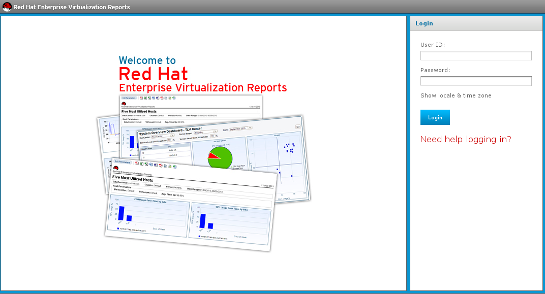 Red Hat Enterprise Virtualization Reports login screen