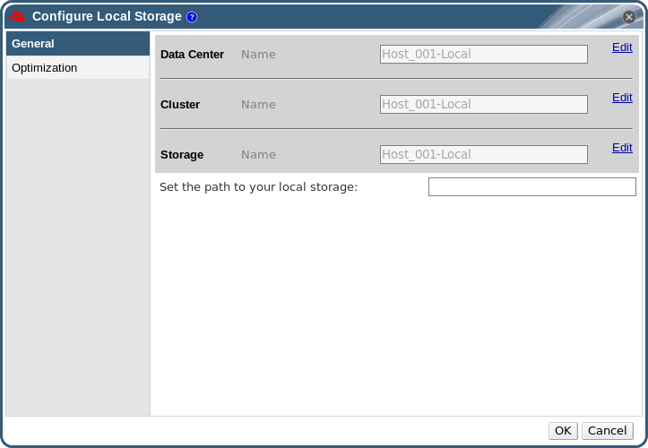 Configure Local Storage Window