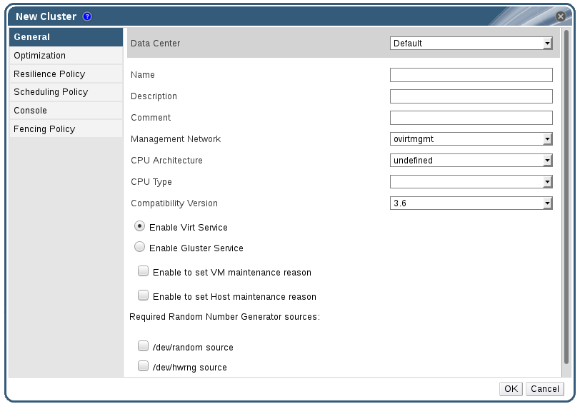 New Cluster window