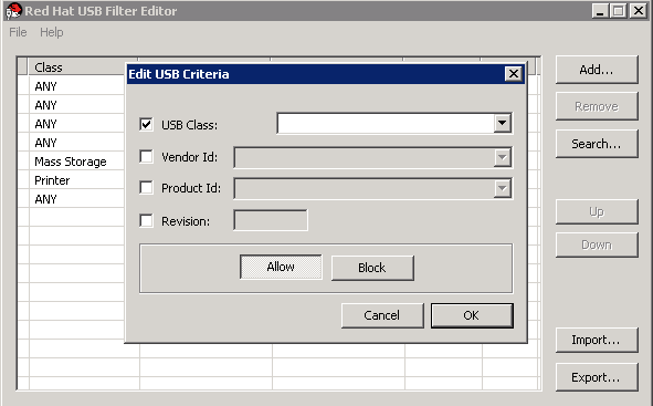 Edit USB Criteria