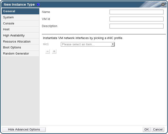 The New Instance Type Window