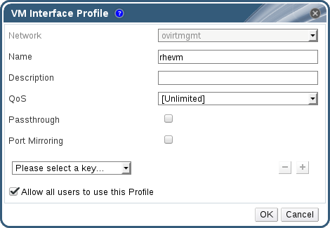 The VM Interface Profile window