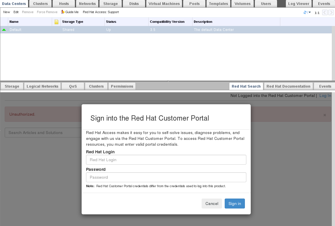 The Red Hat Support Plug-in Login Window