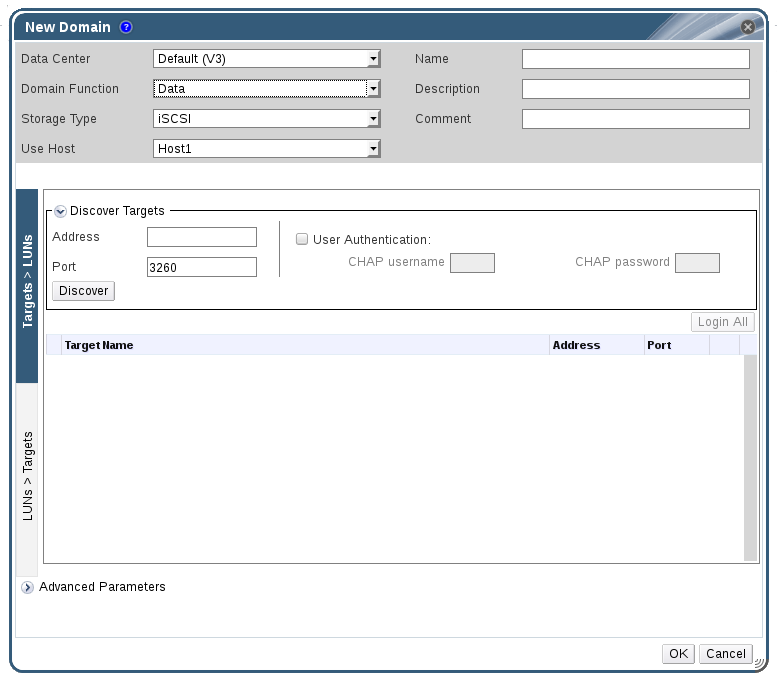 새 iSCSI 도메인