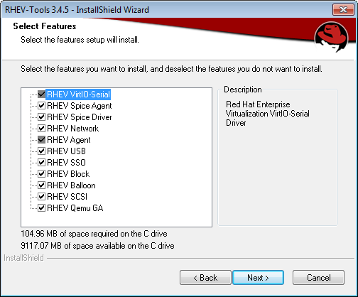 インストールする Red Hat Enterprise Virtualization ツールの全コンポーネントの選択