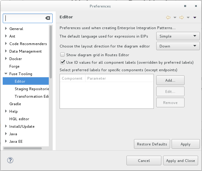 Editor Preferences - Use ID values option
