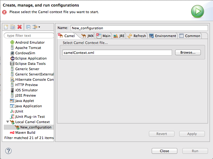 Local camel context runtime configuration editor