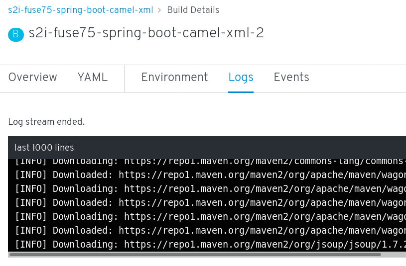 Spring Boot Camel XML build logs