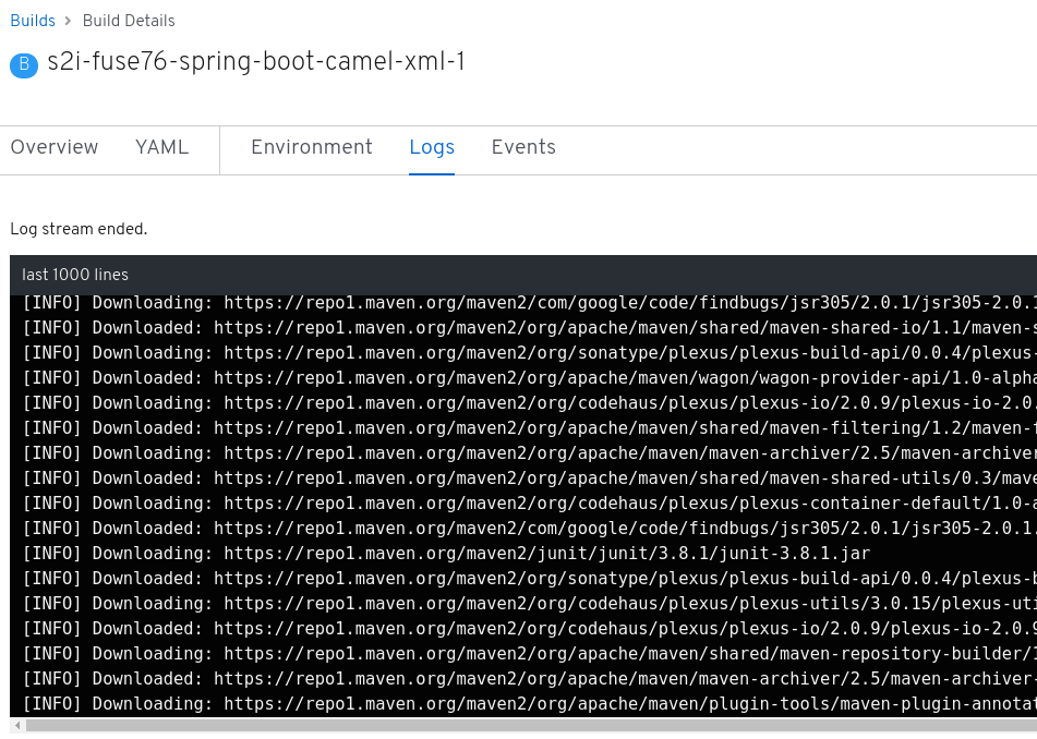 Spring Boot Camel XML build logs