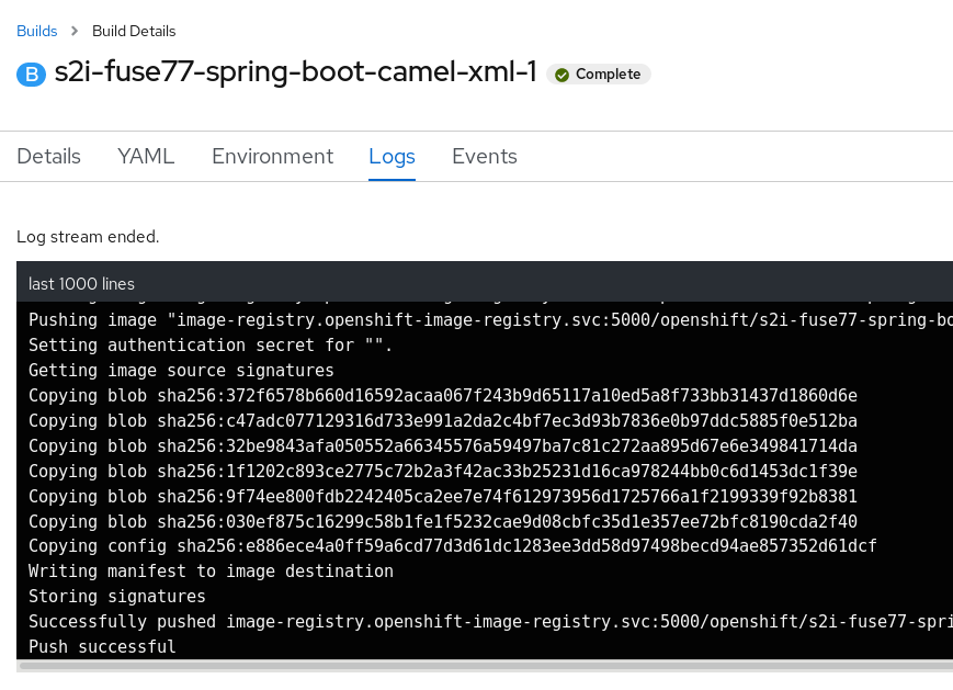 Spring Boot Camel XML build logs