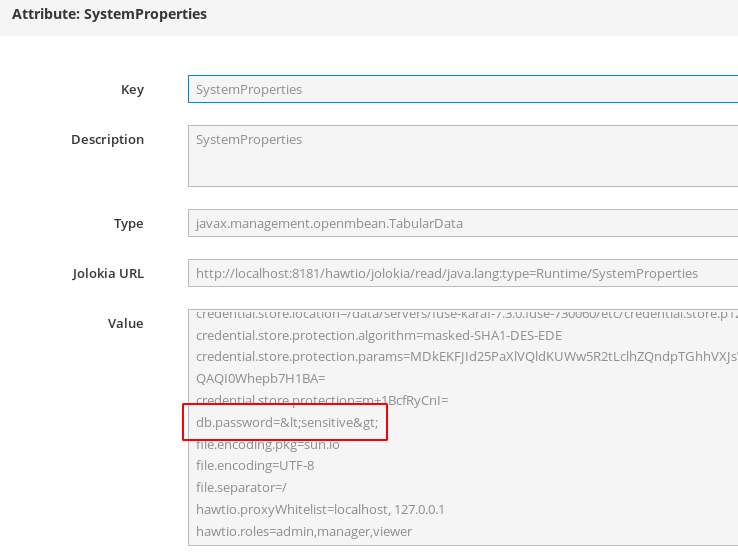 hidden value when checking by means of JMX