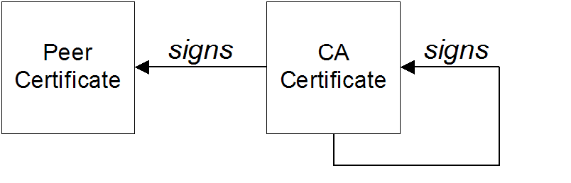 深さ 2 の証明書チェーンには CA 署名が 1 つだけある。