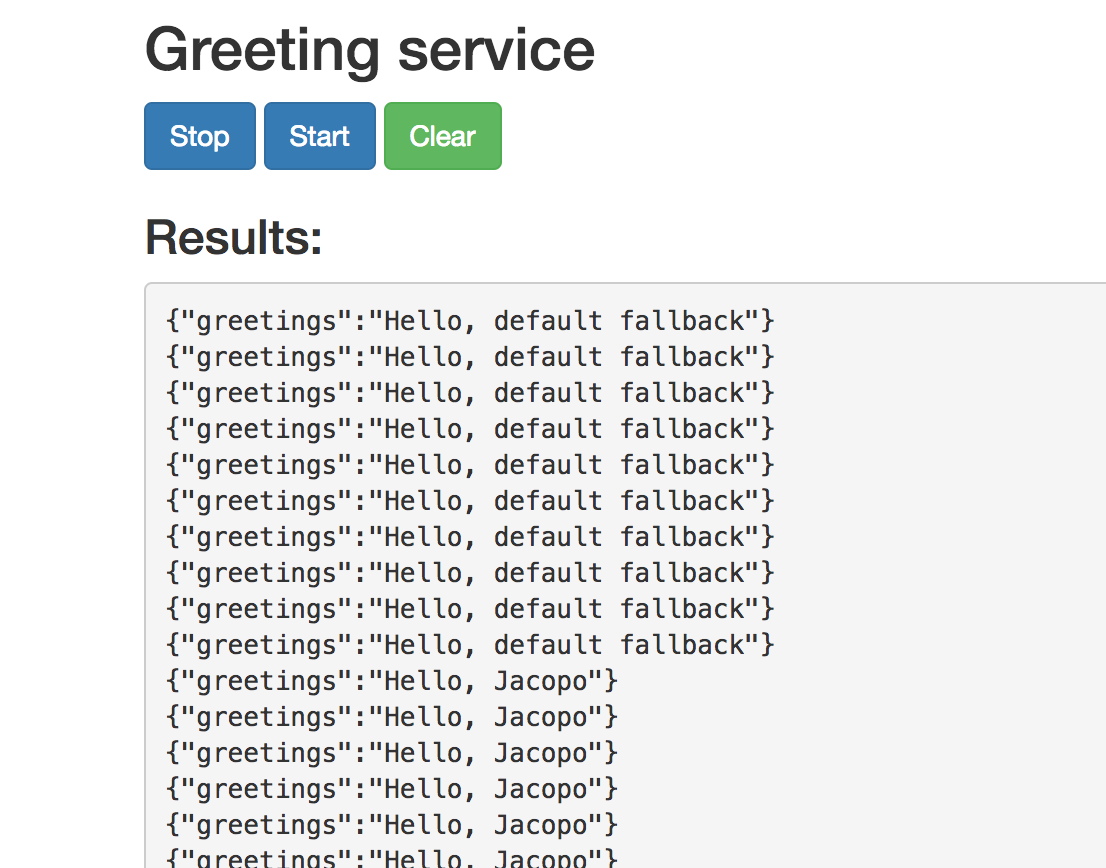 Greeting service output