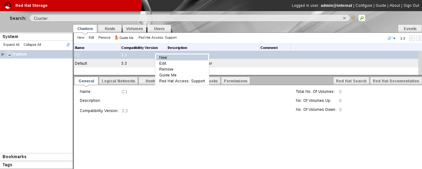 Selecting Red Hat Access:Support option