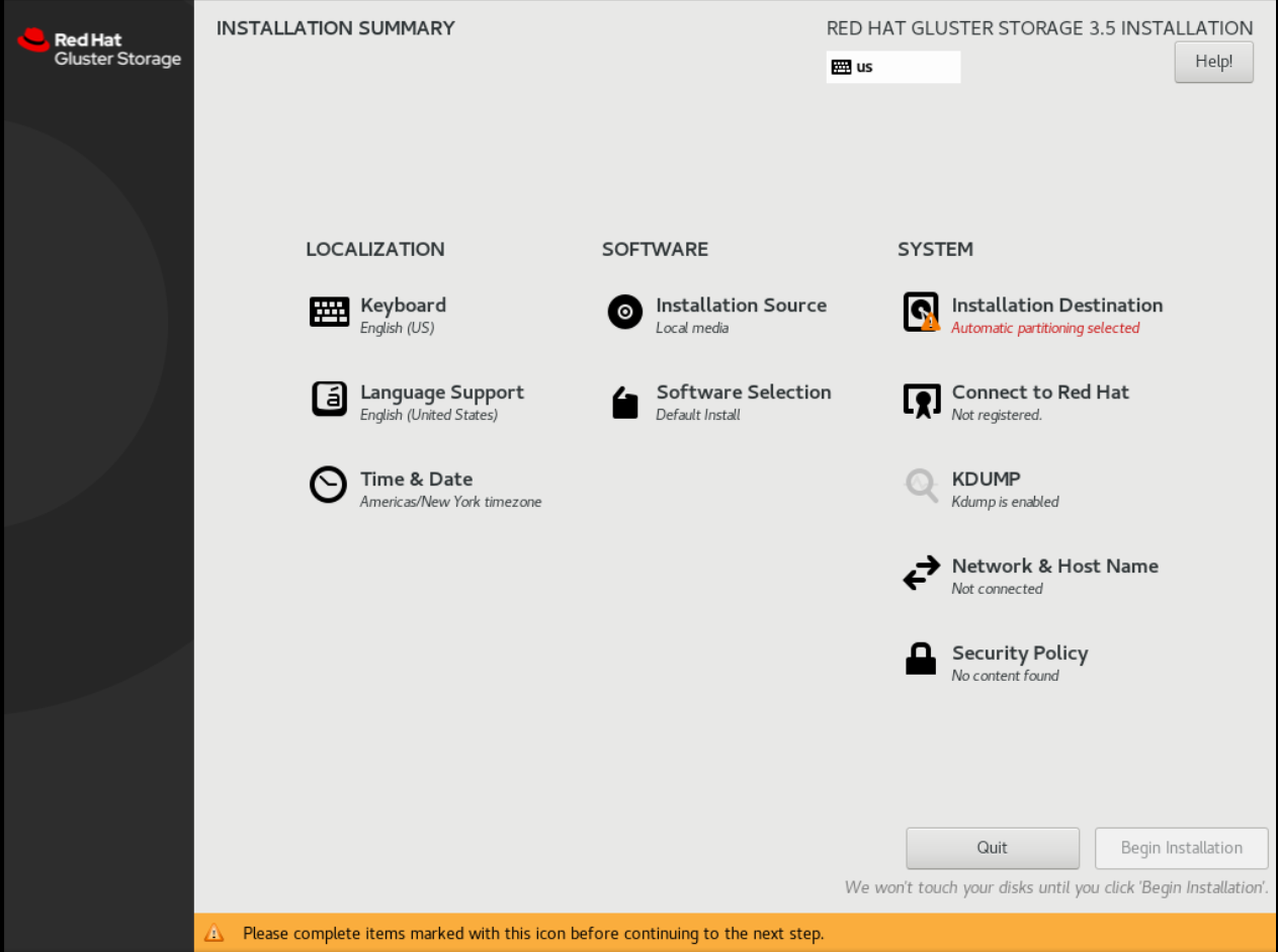 Installation Summary For Red Hat Gluster Storage 3.5 on Red Hat Enterprise Linux 8