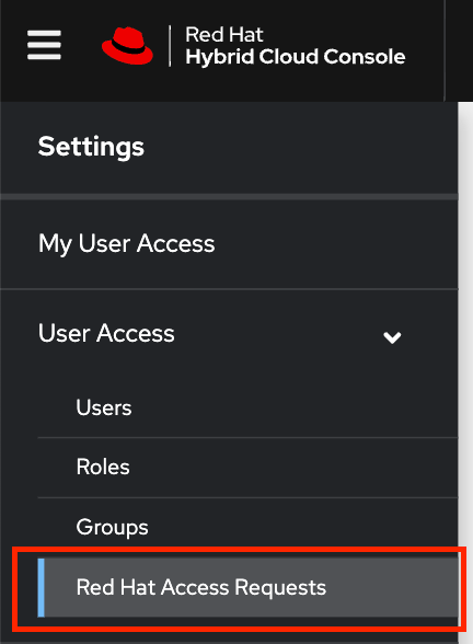 screenshot of User Access that shows where to click for Red Hat access requests