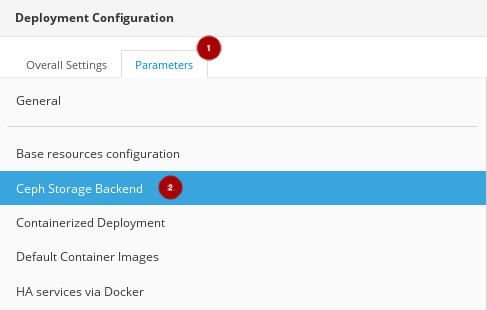 RH OSP Director Parameters Tab Ceph Storage Backend mod