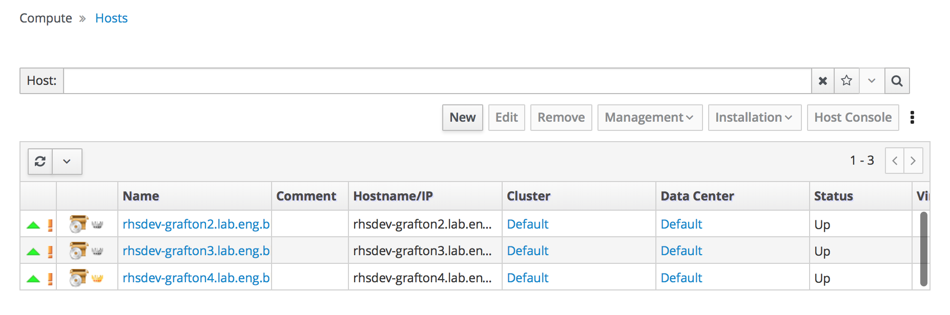 Administration Console host dashboard