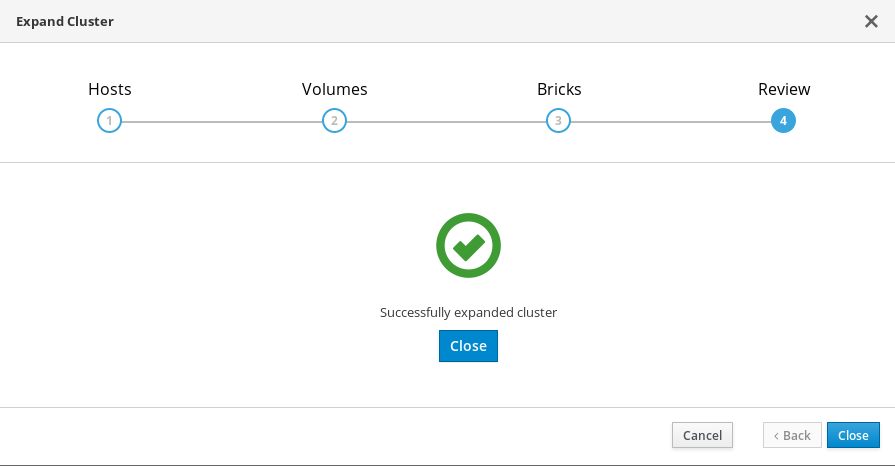 The success screen for expanding a cluster