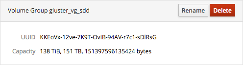 The volume group summary showing the rename and delete buttons